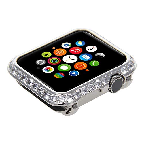 BLING BLING Sparkling Diamond Crystal Watch Bezel Cover Case for Apple Watch iWatch S1/S2/S3 Sports & Edition Version Smaller Size 38MM (Non Ceramics) (Platinum Diamond)