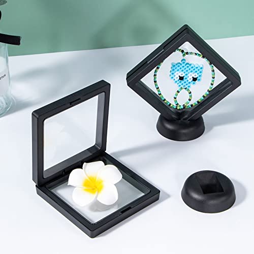 Image of 10 Pack 3.5x3.5x0.8 inch Black Plastic & Polyethylene Coin Display Case with Base for Coin, Medal, Specimen & Jewelry