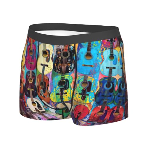 Color Acoustic Guitars print Men's Underwear Covered Waistband Boxer Briefs Underwear Boxer Briefs, Everyday Active2