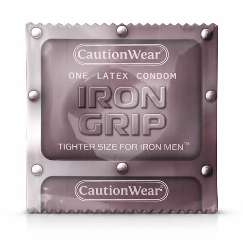 Caution Wear Iron Grip Condoms 24 Pack Snug Tighter Fit Latex Condoms for Men Lubricated Secure Fit Individually Wrapped
