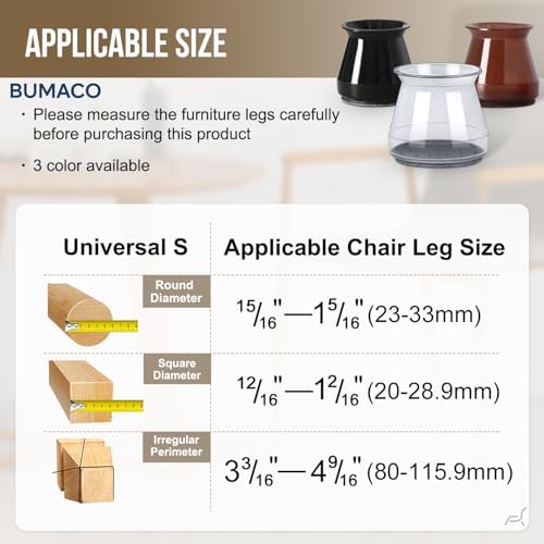 BUMACO Chair Leg Floor Protectors Chair Leg Protectors for Hardwood Floors Silicone Pads Covers to Protect Floors (Black-20 Pcs, Universal S (0.9"-1.29")