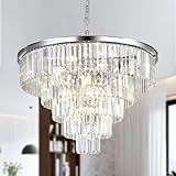 MarkDee Modern Chandeliers Crystal with Light, 15 Lights Chrome Crystal Chanderlier Lighting, 5-Tier Pendant Lights for Dining Room Living Room (31.5inch)