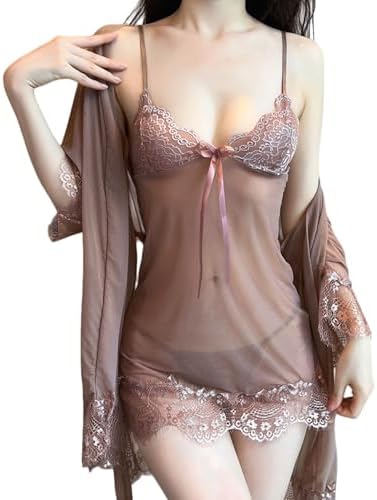 Women's Loungewear Dress, Pajamas, V-Neck, Negligee, Floral Pattern, Lace, Ribbon, Gown, Sheer, Underwear Set, Plain, Cute, Camisole, Nightwear, Sexy, Large Size, Thin