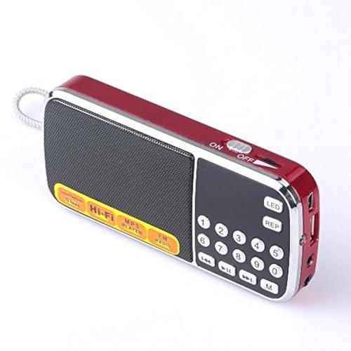 Leting Portable AM/FM Radio and MP3 Speaker, Mini Rechargeable Radio with 0-9 Number Keys for Direct Song & FM Tuning, TF Card/USB Support, Built-in Flashlight, Clear Reception (Red)