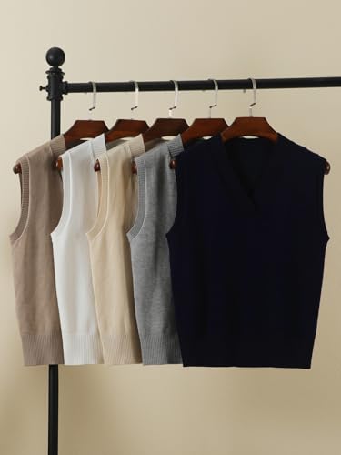 Image of Wowcarbazole Women's V Neck Sweater Vest Sleeveless Ribbed Knit Pullover JK Uniform Classic Basic Tank Tops