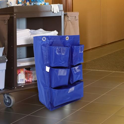 Bolsa para carrito de limpieza azul de gran capacidad con 5 bolsillos para basura 5