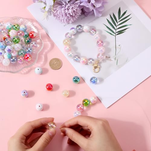 SUNNYCLUE 72Pcs Bubblegum Beads Bulk 16mm Round Beads Chunky Bead Colorful Transparent AB Color Iridescent Beadable Pen Beads Opaque Rainbow Bead Garland Loose Beads for Jewellery Making Beading Kits - Image 3