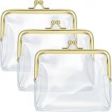 3 Pieces Clear Coin Purse Small Clear Wallet for Women Transparent Change Purse Kiss Lock Plastic PVC Coin Wallet (Gold)