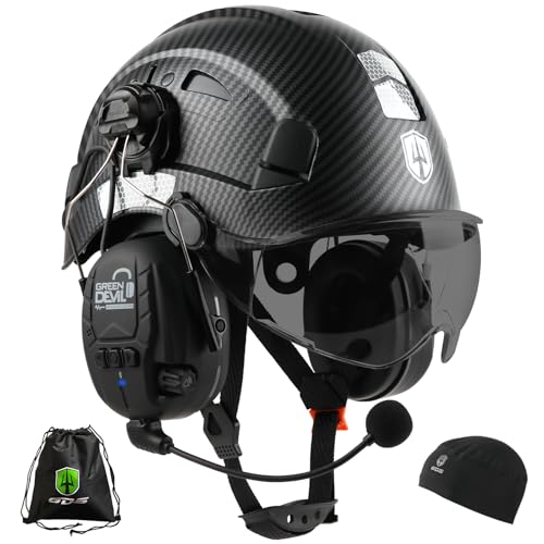 GREEN DEVIL Hard Hat with Bluetooth Ear Muffs and Visor...