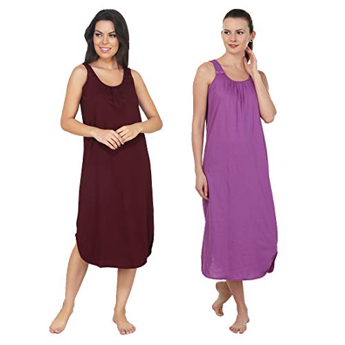 Image of BLAZON Women's Cotton Hosiery Solid Maxi Nighty Slip (Pack of 2) Available Sizes: S, M, L, XL, 2XL, 3XL, 4XL, 5XL
