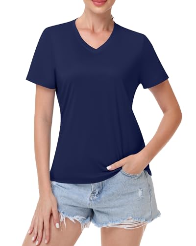 Image of Runhit Womens Workout Tops Short Sleeve UPF 50+ Athletic Sun Shirts Quick Dry V Neck T-Shirt Moisture Wicking Gym Hiking Tee