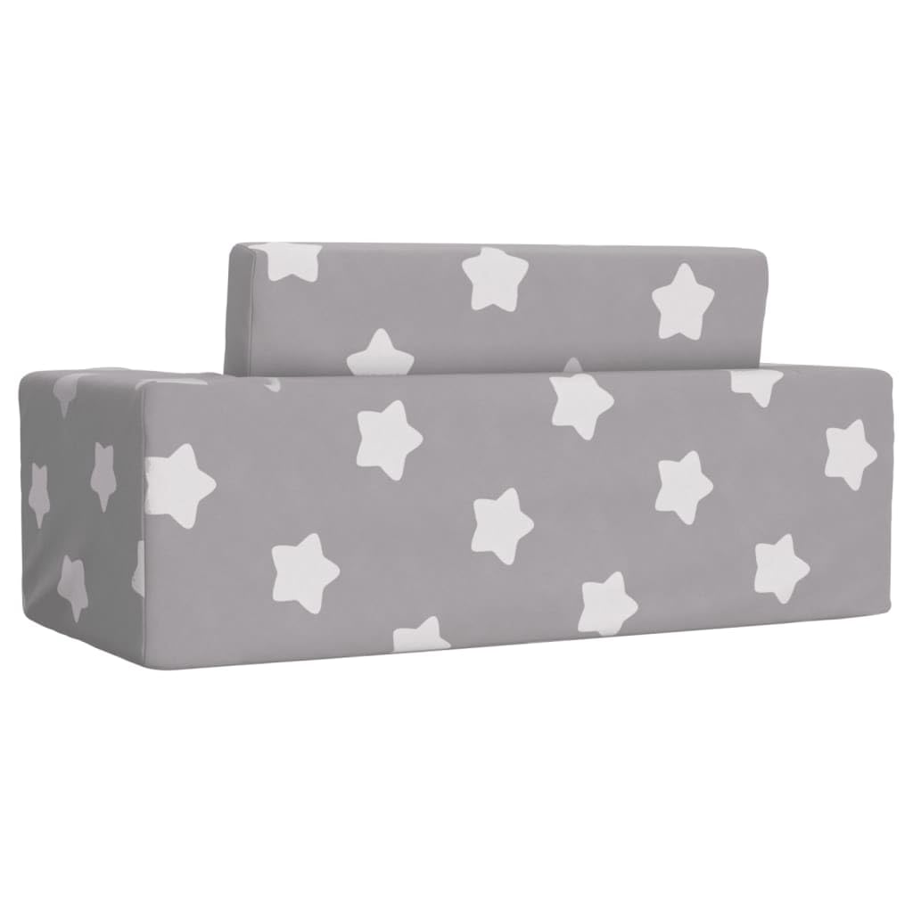vidaXL Kinder Schlafsofa 2-Sitzer, 2-in-1 Kindersofa mit Schlaffunktion, Kindersessel Sofa Abnehmbarer Bezug, Kindercouch Couch Kindermöbel, Hellgrau mit Sternen Weicher Plüsch