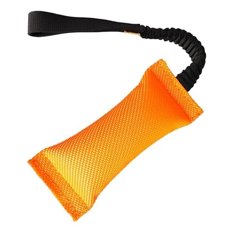 Dingo fire Hose tug Toy for Dog with Strong Bungee Shock Tugger, Long Toy for Dog Training, Agility Sport, tug of war, Handle 11-19in Orange 15671 Cover