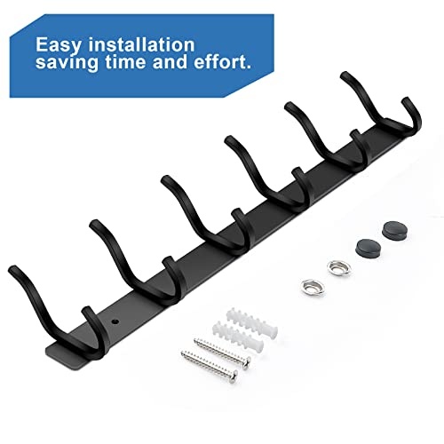 HAMUTH Coat Rack Wall Mount with 6 Hooks, 17 Inch Black Wall Hooks, 2 Packs - image 8