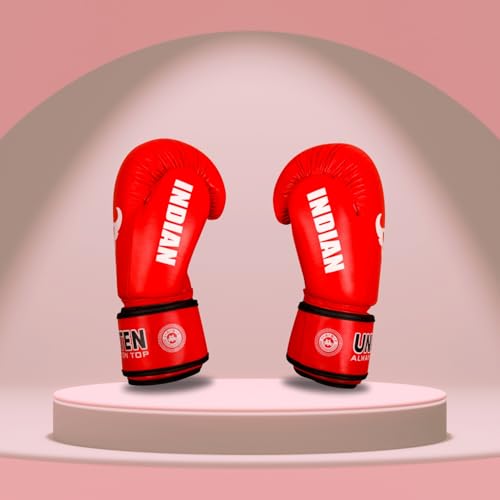 Image of Indian Amateur Boxing Gloves | Leather Gloves | Unisex Boxing Gloves (Red, 10 oz)