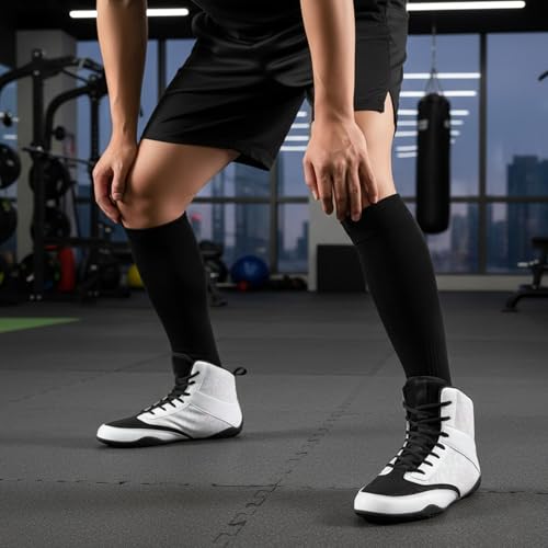 Image of Mens Wrestling Boxing Shoes Lightweight Non-Slip Sole Breathable High Top Sneakers for Boxing Weightlifting Training