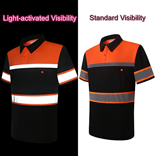 Holisecure Safety Shirts For Men,High Reflective Men Polo Shirt With Pocket,Short Sleeve Workwear Breathable And Fast Dry(Orange,Medium) #TOP3