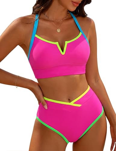 BMJL Women's Sporty Color Block Bikini Set High Waisted