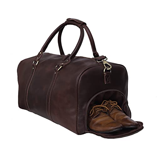 Leather Travel Bag,Weekender Overnight Bag Leather Large Carry On Bag Travel Tote Duffel Bag for Men & Women (Dark Brown)