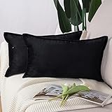 Madizz Pack of 2 Super Soft Velvet Decorative Cushion Covers with Fringe Luxury Style Cushion Case Pillow Shell for Sofa Bedroom Black 12x20 inch Rectangular