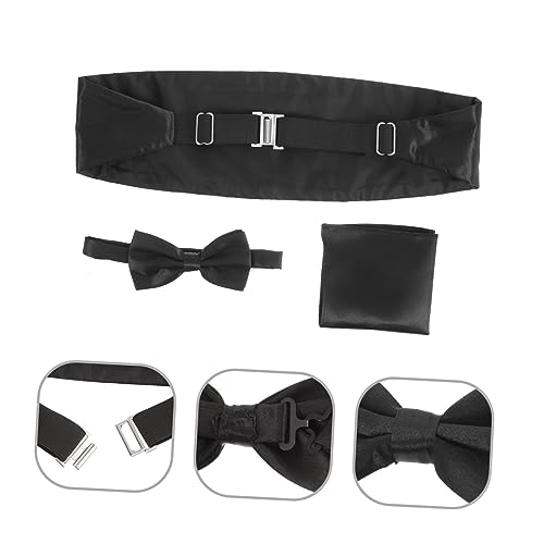 Set de corbata de moño y fajín de satén para hombre negro miniatura 5