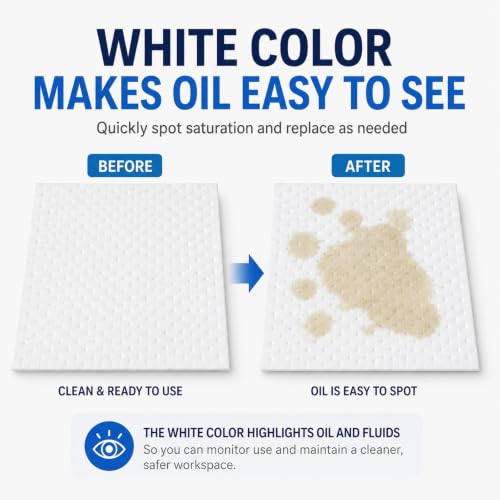 150 Pack Oil Absorbent Pads, Polypropylene oil Spill Mat 9.8 x 13 Inch Repels Water White Oil-Only Absorbing Protecting Sheets Garage Accessories for Automotive, Tools, Workshop & Storage Areas - Image 4