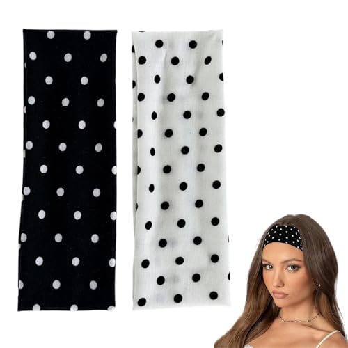 FrostyFlair Schwarz-Weißes Stirnband-Set, Polka Dot Headband & Haarband Damen, Elastisches Stirnband Sport für Frauen, Rutschfeste Retro Haarbänder für Alltag & Styling