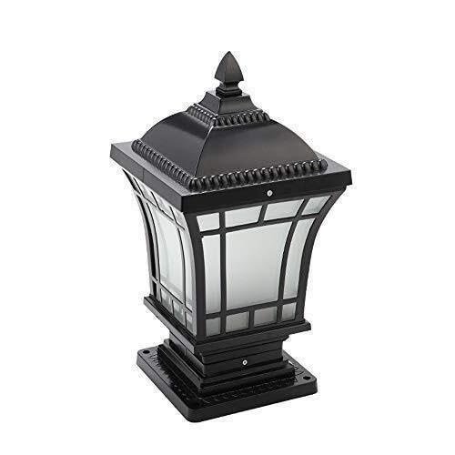 QUSYZD E27 Traditional Retro Black Outdoor Patio Door Lighting Landscape Lawn Post Lamp 46Cm Garden Outside Decor Pillar Lantern Aluminum Glass Gate Column Light Pathway Courty,