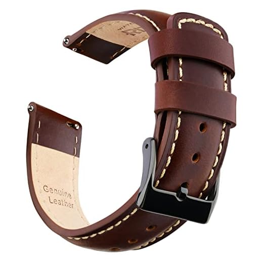 Ritche Pulseira de relógio de couro de liberação rápida 18 mm, 20 mm, 21 mm, 22 mm, 23 mm, 24 mm, para Samsung Galaxy Watch 6 Band Classic 43 mm, 47 mm, 40 mm, 44 mm, pulseira de couro, Café escuro, cáqui e preto, 20mm, Clássico