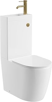 2 in 1 Toilet & Sink Includes Gold Tap with Waste Cistern Button & Soft Close Toilet Seat Two Piece Ceramic Rimless Toilet & Basin Space Saver