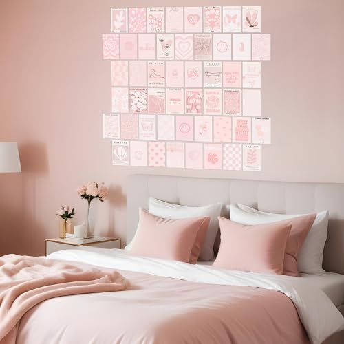 Pink Wall Collage Kit - Aesthetic Posters, Dorm Room Decor for Teen Girl (50pcs 4x6 inch)