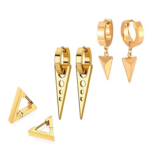 CUCUDAI 3 pares/conjunto de brincos de personalidade de aço inoxidável triângulo fashion conjunto de