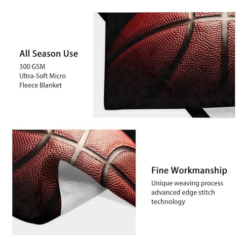 Mercuryelf Basketball Throw Blanket - Soft, Fuzzy & Warm - 50x60 Inches Flannel Blankets for Living Room, Sofa - Black Sports Throws Gift for Teens