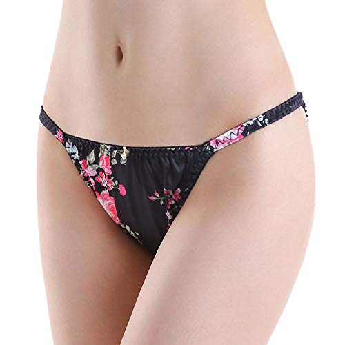 Satini Women's Floral Satin Tanga Bikini Lingerie Panties Knickers (Black, Xl) #TOP1