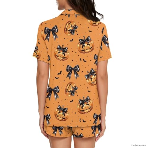 Image of Renewold Women's Short Sleeve Pajama Set Button Down Sleepwear with Notch Collar Soft Lounge Top and Shorts with Pockets
