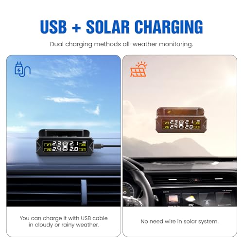 Obdresource TD50 Tpms Tire Pressure Monitoring System Solar Wireless Tpms Sensor Kit Angle Adjustable Solar Powered 14-87Psi Real Time Detect Ip68 Waterproof thumb #4