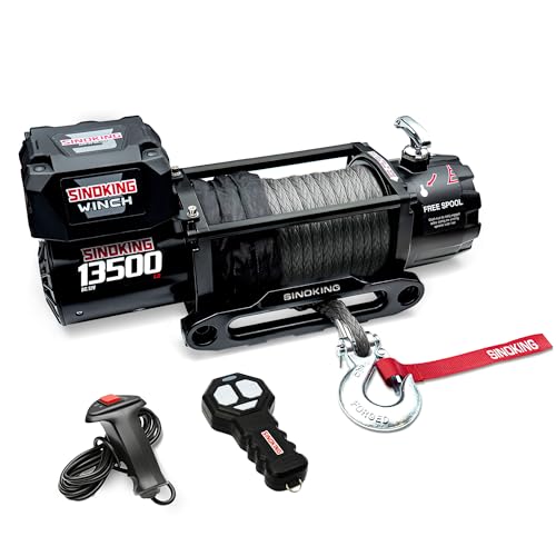 SINOKING 13500 lb Electric Winch for Jeep, Truck, SUV, Trailer Winch & Boat Winch – Heavy Duty Synthetic Rope 12V Winch, Waterproof Towing Winch with Wireless and Wired Remote