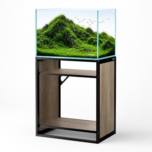 Image of LANDEN Metal Aquarium Cabinet 30 Gallon Fish Tank Stand, Beige Oak