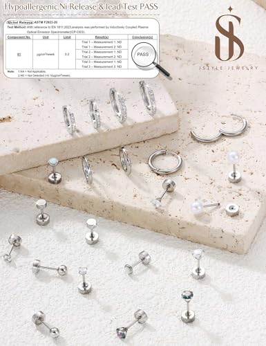 Jstyle Hypoallergenic Stud Hoop Earrings for Women Flat Back Cartilage Earrings Small Silver Hoops Surgical Stainless Steel Earring Trendy Earring Stacks Set Multiple Piercing Jewelry Gifts for Women3