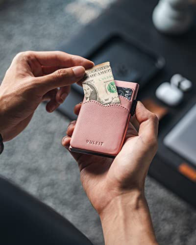 Image of VULKIT Credit Card Holder Minimalist Slim Pop Up Wallet with Leather Slots RFID Blocking for Men and Women Holds 7 Cards and Notes Rose