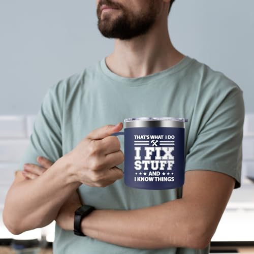 Taza Fufendio para papá 14 oz con frase 'I Fix Stuff and I Know Things' miniatura 5