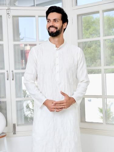 Image of See Designs Men's Full Sleeve Mandarin Collar Sequins Embroidered Straight Long Kurta - Festive Collection