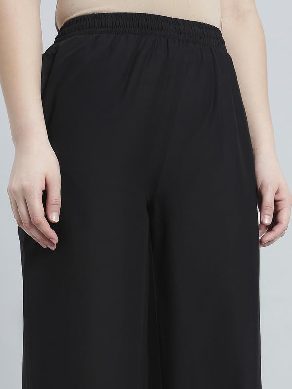 Image of GO COLORS Women Cotton Hakoba Wide Pant Ankle Length, Floral Embroidery, Relaxed Fit, Mid-Rise with Side Pocket