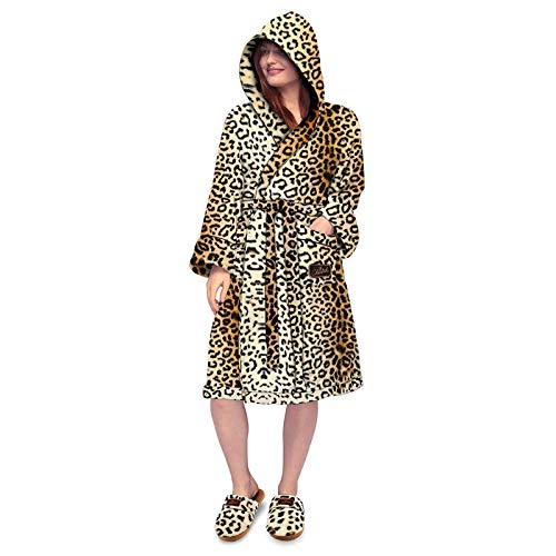 Premier Life Wonder Woman Cheetah Ladies Hooded Robe Bathrobe Flannel Fleece Gold