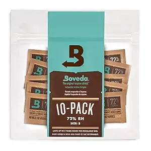 Boveda 72% Two-Way Humidity Control Packs For Storing Up to 5 Items Size 8 10 Pack For Small Wood & Leather Travel Cases Moisture Absorbers Humidifier Packs in Resealable Bag