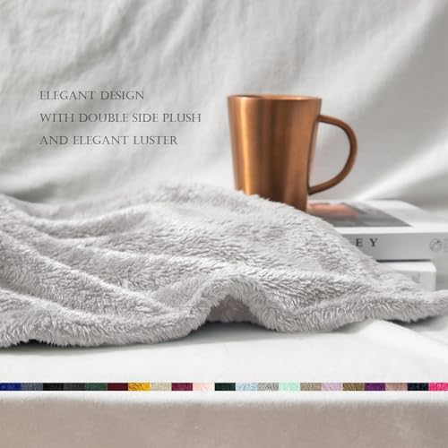 Image of Exclusivo Mezcla Plush Fuzzy Fleece Throw Blanket Extra Large, Super Soft, Fluffy and Warm Blankets for Couch, Bed, All Season (Light Grey, 50x70 inches)