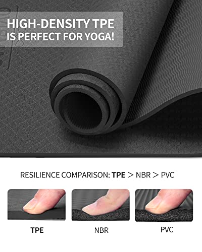 Cambivo Yoga Mat For Women Men Kids, Extra Thick Yoga Mat Double-Sided Non Slip, Professional Tpe Yoga Mats, Workout Mat With Carrying Strap For Yoga, Pilates And Floor Exercises(Black, 6Mm) #TOP3