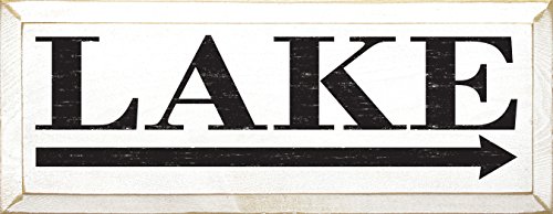 Sawdust City Wooden Sign - Lake with a Right Arrow (Cottage White)