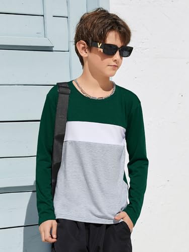 Image of ZDC Kids Boys Long Sleeve T-Shirts Color Block Crewneck Fashion Basic Tee Tops 5-14 Years