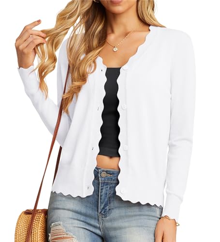 GRECERELLE White Cardigans for Women UK Jumper Womens Cardigans Knitted Cardigan Long Sleeve V Neck Button Down for Summer (White M)
